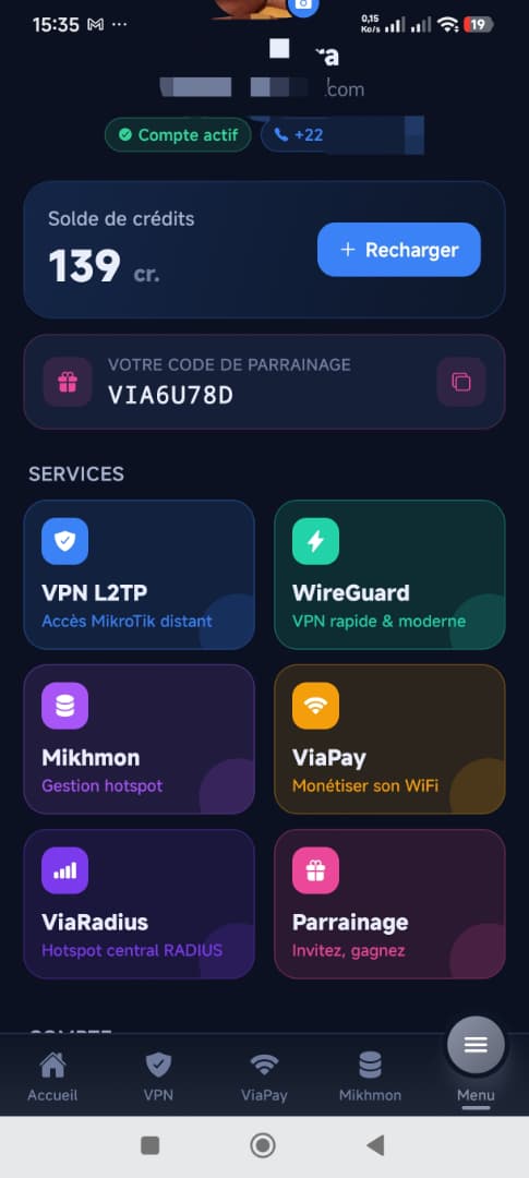 Application Viamikro — Vos services